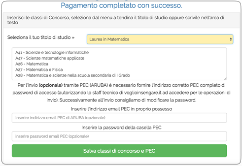 Scelta delle classi di concorso